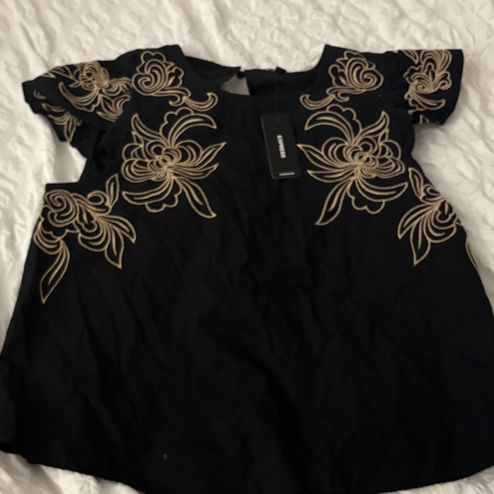 Elegant Black and Gold Embroidered Top